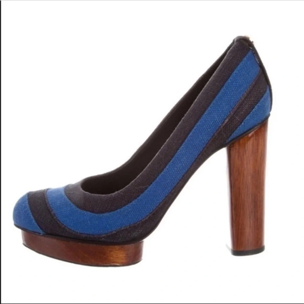 Tory Burch Tweed Wood platform heels